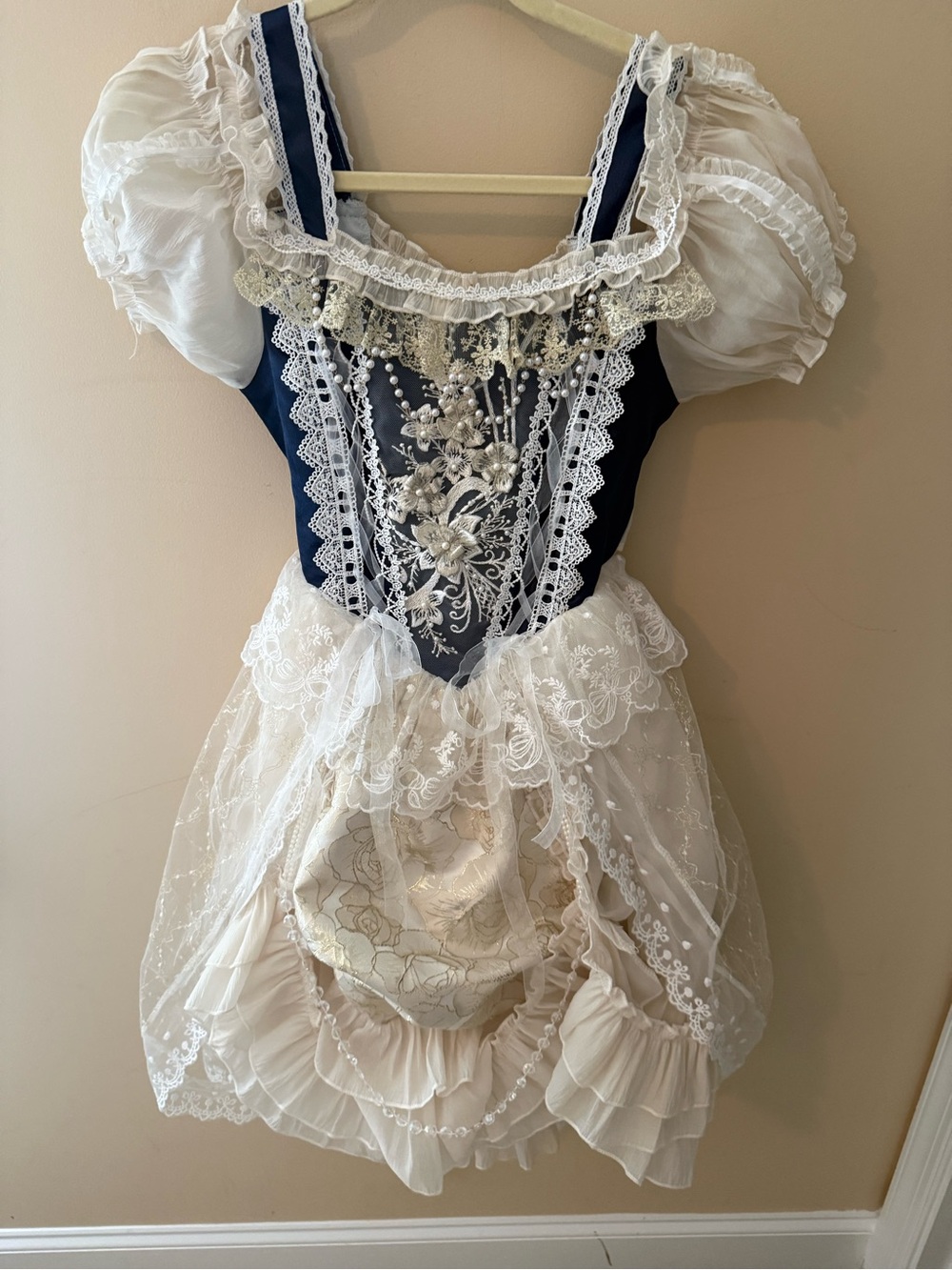 Lolita cosplay costume dress ren faire maiden navy white corset
